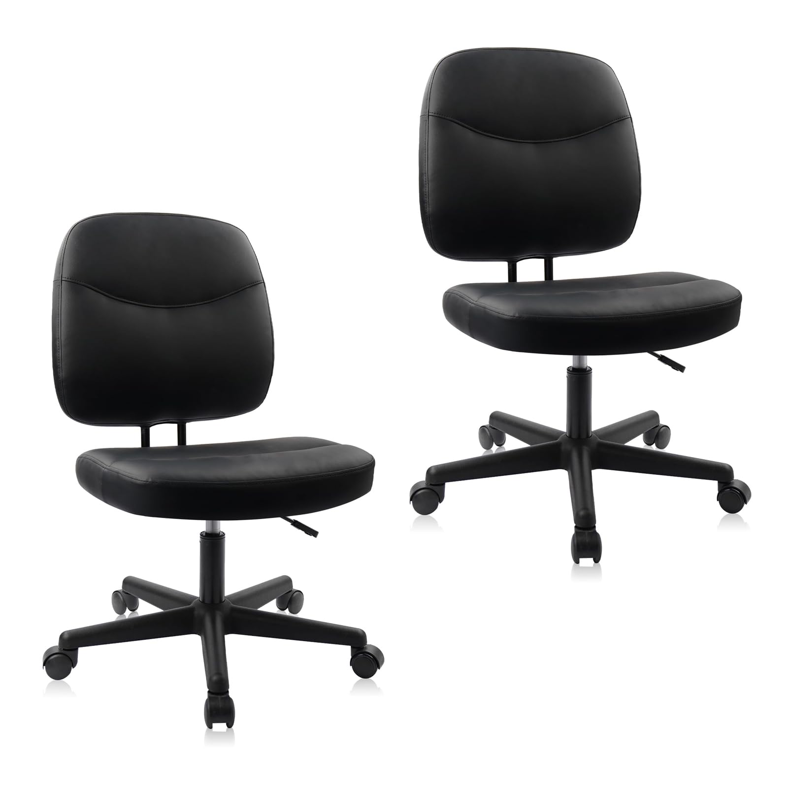 CLATINA Armless Home Office Chair, Small PU Leather Ergonomic Low Back Desk Chair with Lumbar Support and Wheels, Adjustable Height 360° Swivel