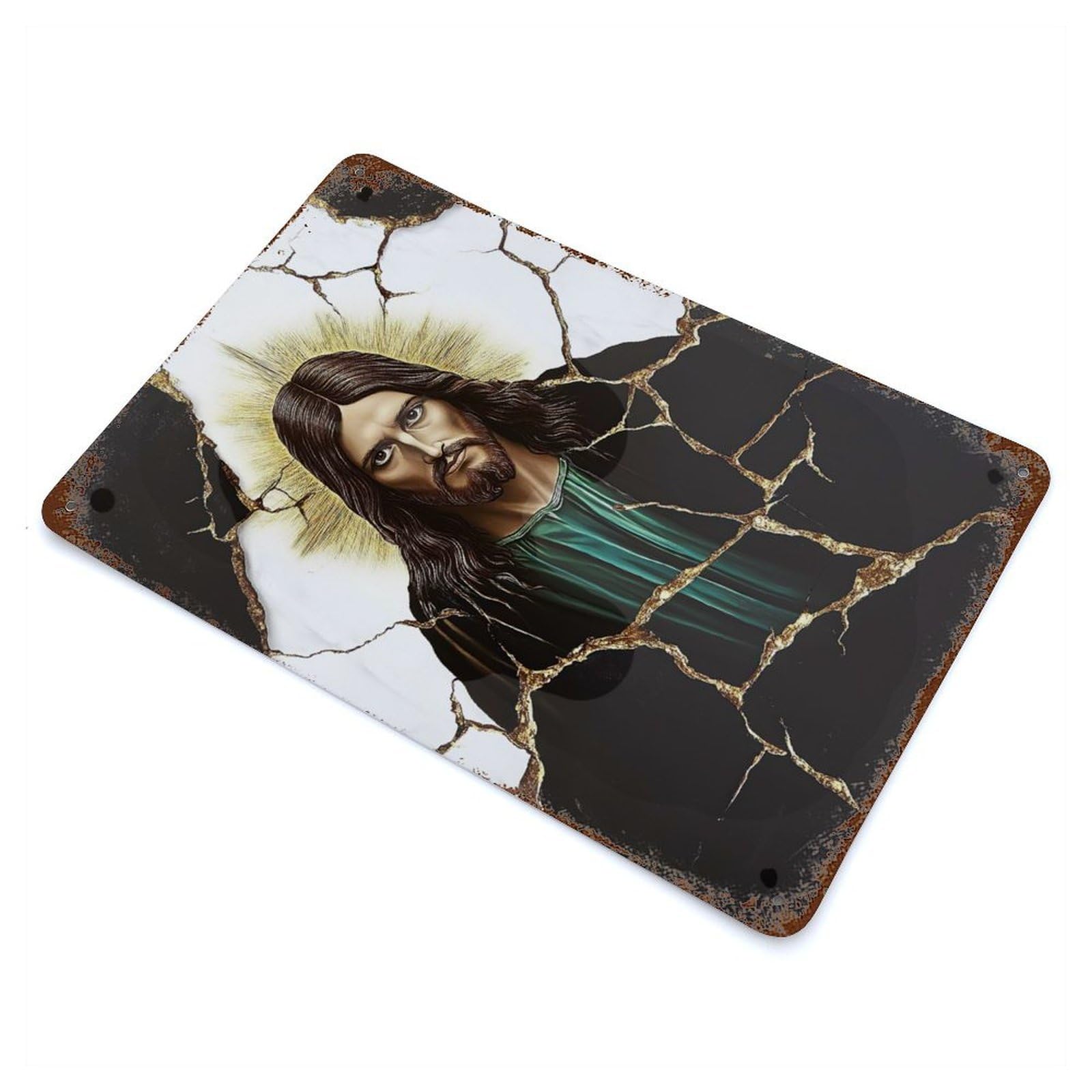 Garage Style Jesus Christ Painting Decorative Tin Sign 11.8"x7.9", Industrial Home Decor for Bar And Workshop