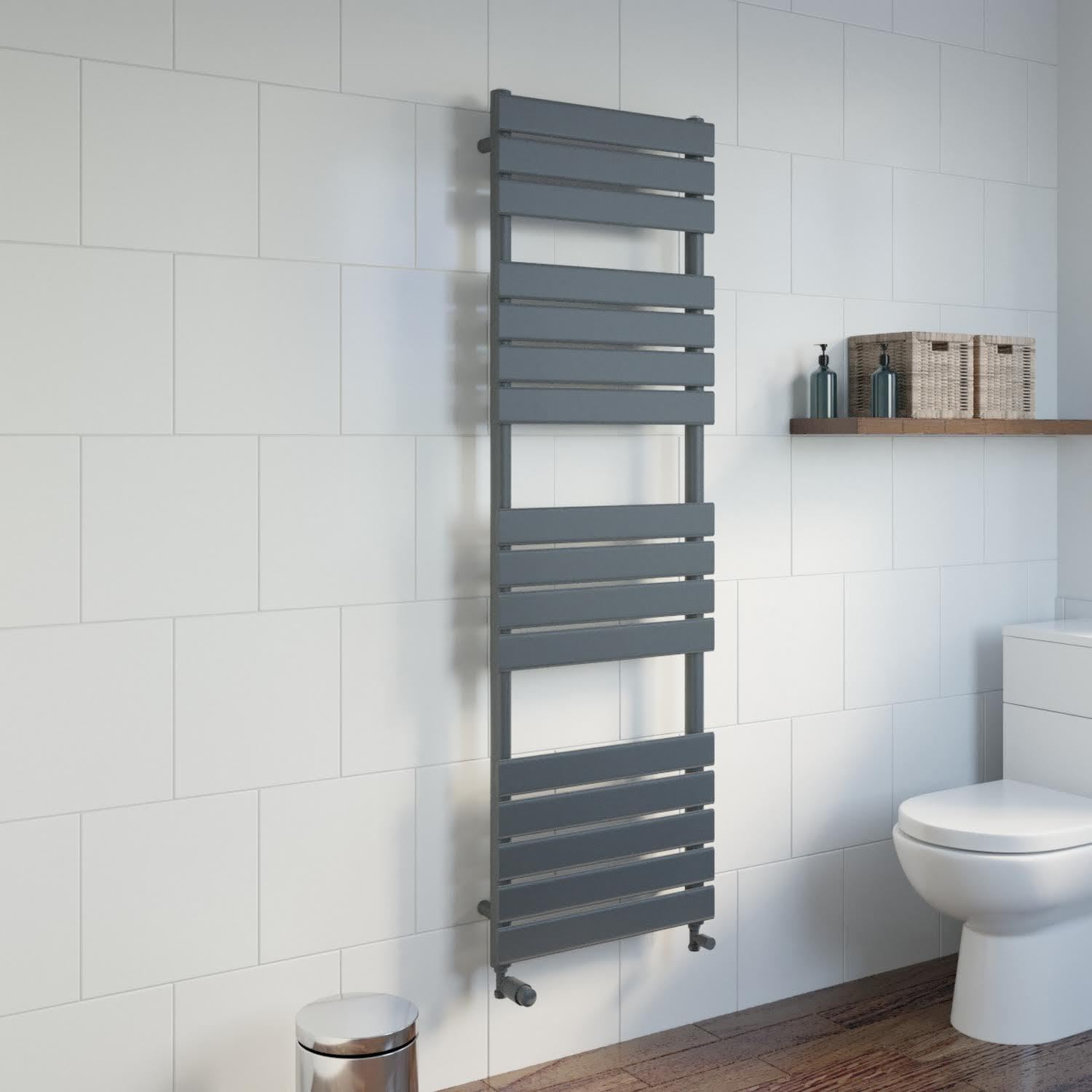 DuraTherm® 1600 x 500mm Flat Panel Heated Towel Rail Radiator Modern Central Heating Bathroom Warmer Wall Mounted Ladder Rad, Anthracite