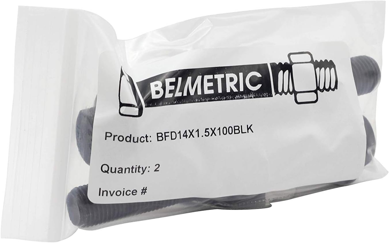 (2pcs) BelMetric M14X1.5X100 Metric Hardened Fine Thread Hex Head Flange Bolt, DIN 6921, Class 10.9, Black Finish, BFD14X1.5X100BLK-2
