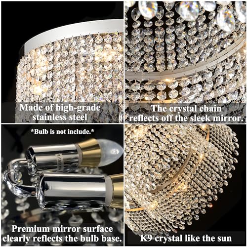 Axamate Modern Crystal Ceiling Light Chandelier 31.5in Raindrop Crystal Chandelier Large Flush Mount Light Fixtures for Living Room Dining Room Bedroom Chrome by Axamate - Image 6