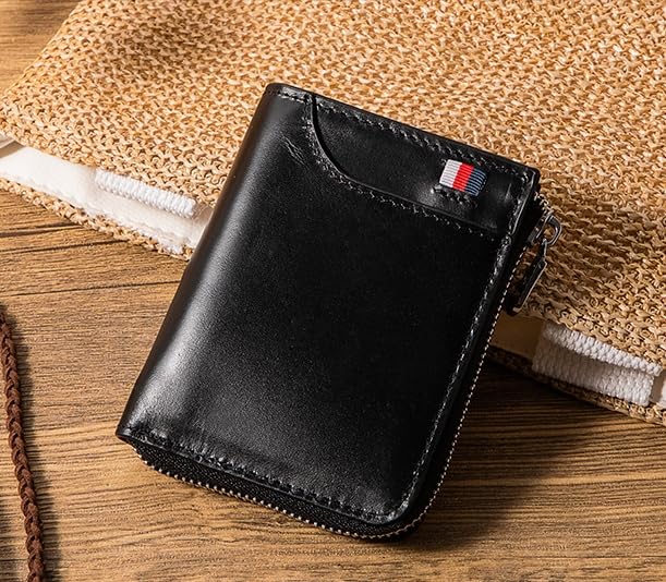 Men's RFID Blocking Waterproof Wallet Genuine Leather Large Capacity Zipper Holds 1-14 Cards Slim Brown (BLACK)2