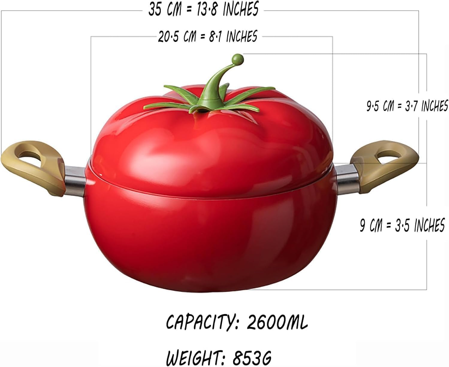 Pentola in Ghisa Smaltata con Coperchio - Design a Forma di Pomodoro, Pentola Antiaderente per Zuppe e Pasta, Uso Versatile, Adatta per Gas e Induzione