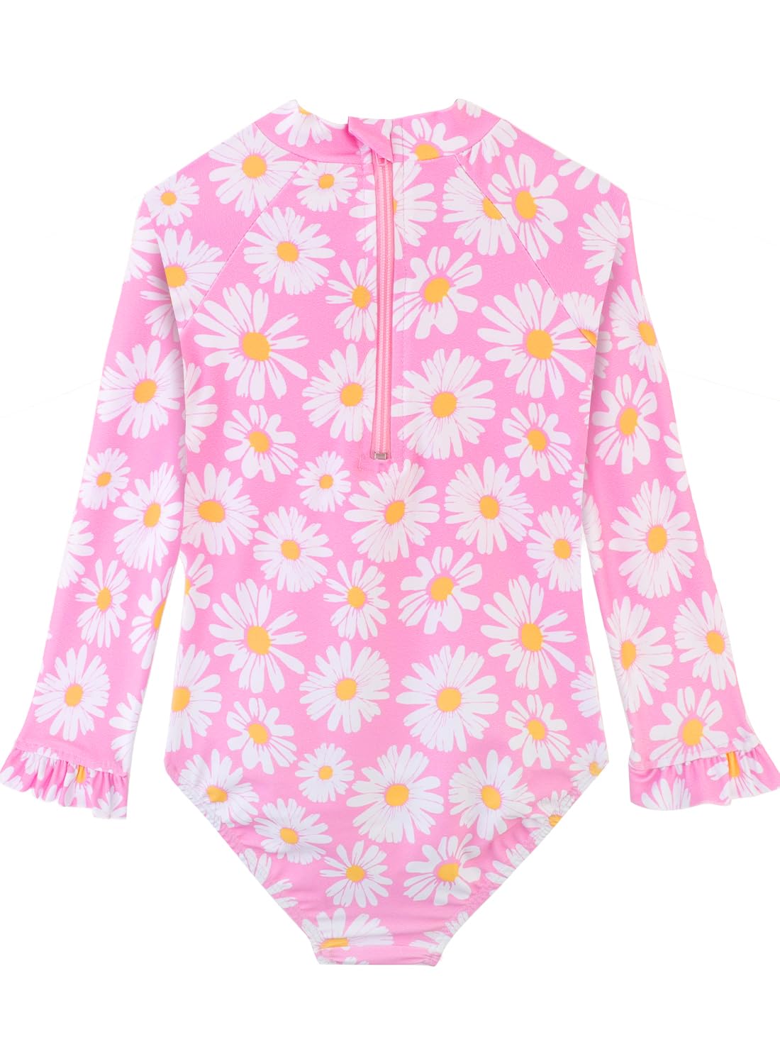 Alakuoti Traje de baño de manga larga de una pieza con volantes para niñas pequeñas, camiseta de protección solar UPF 50+