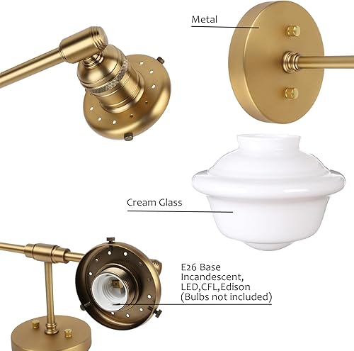 Miniatura 6 de Pathson 2-Lights Milk White Glass Wall Sconce Lights, Modern Classic Wall Vanity Lighting for Living Room Bathroom Bedroom