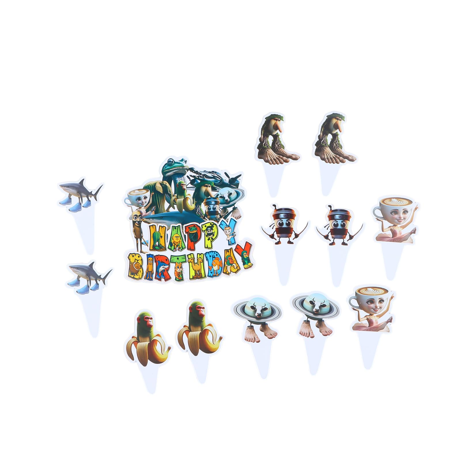 FooYee Italian Brainrot Cake Topper Set of 13, Tralala-Inspired Creative Figures for Birthday Cakes, Meme-Themed Party Decorations, Food Safe Non-Toxic, Suitable for Ages 6+