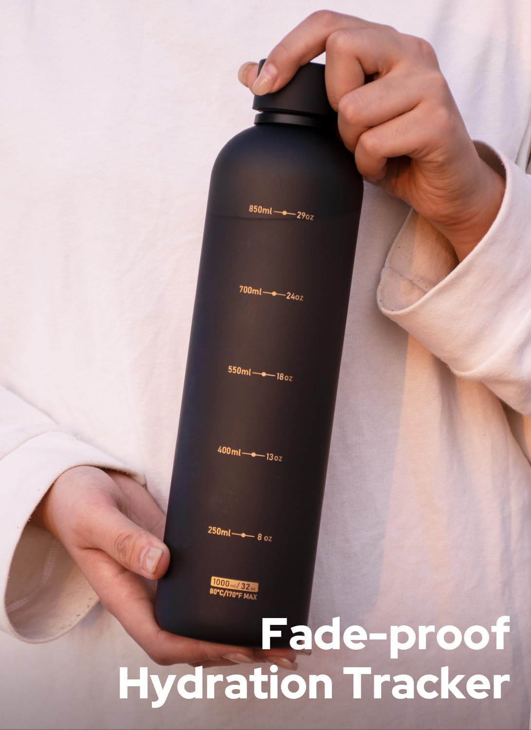 Opard Slim Water Bottle 32oz, Dishwasher Safe Plastic Water Bottle BPA-Free, Leakproof Screw Top, Charcoal Black, Reusable for Travel School Sport Gym Hiking - Image 6