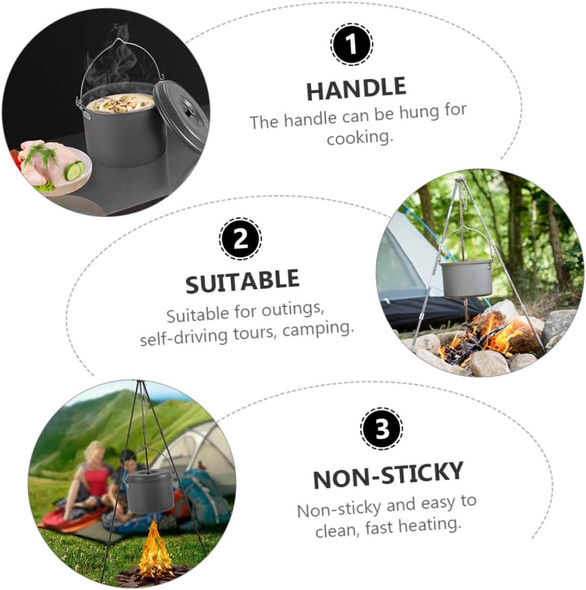 Portable Camping Pot with Folding Handle Hard Oxide Cookware for People Outdoor Picnic Cookware for Hiking and Backpacking