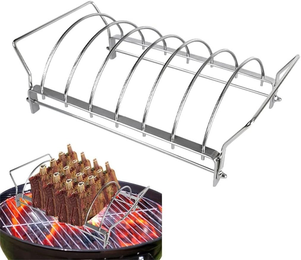 Non-Stick Rib Shelf Stand Barbecue Roast Rack Stainless Steel Grilling BBQ Chicken Beef