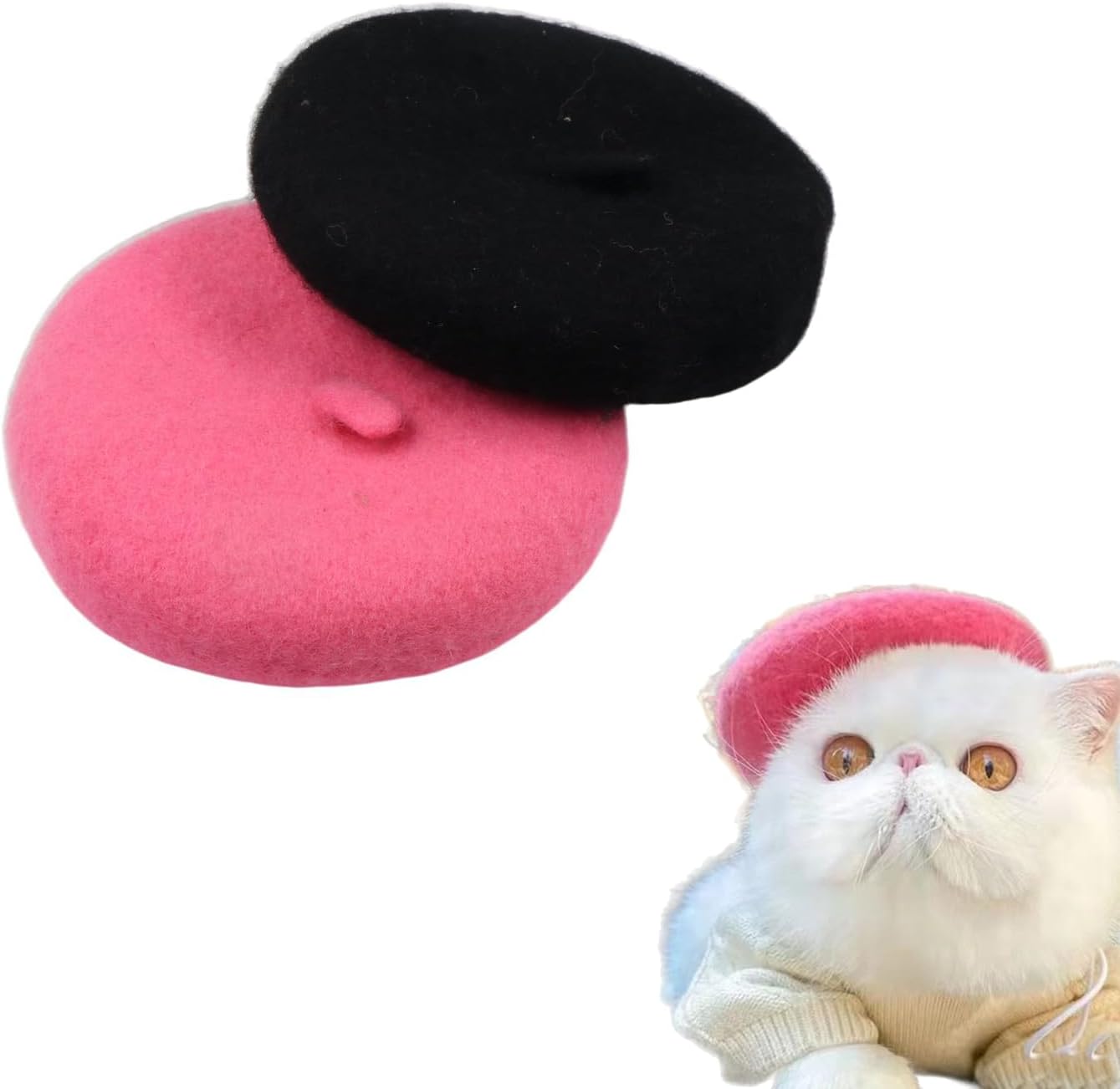 2 Pcs Pet Wool Beret Hat, Solid Color Cat Dog Painter Cap, Mini Pet Photo Headwear Puppy Wool Cap Artist Costume for Small Animals