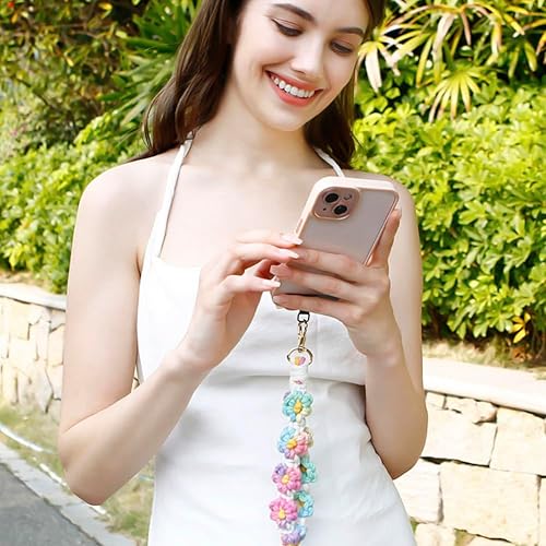Miniatura 3 de VIOKKO Correa de muñeca de macramé bohemio para teléfono, cordón para teléfono celular con lengüeta de sujeción, pulsera con soporte para correa
