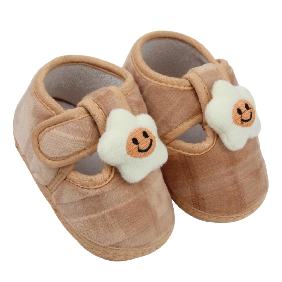 6 To 12 Months Baby Boys & Girls Velvet Cute Star Face Lace Booties -BT4905