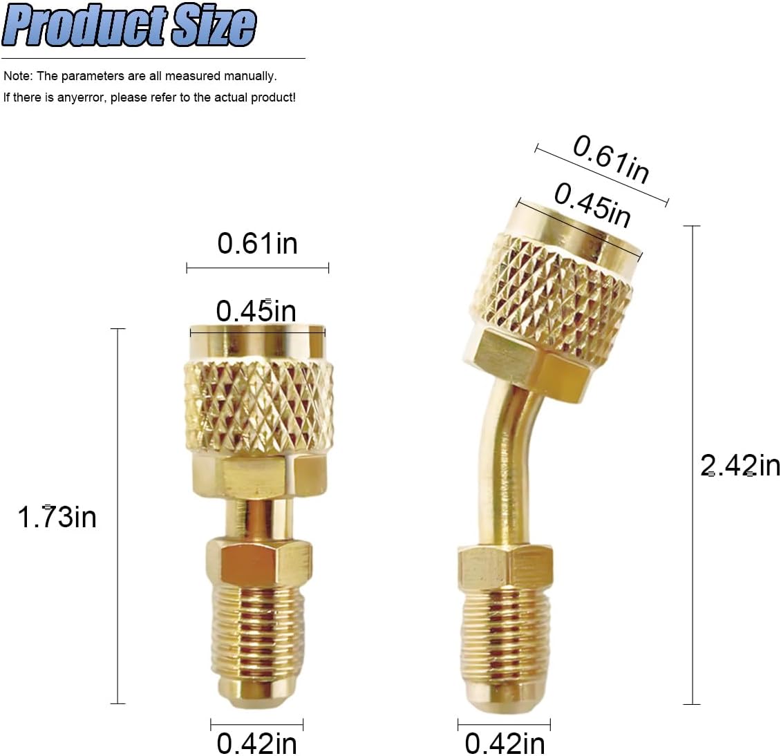 Car R410A Straight & Angled Adapter, Mini Split Adapter with 5/16" Female to 1/4" Male Flare, Charging Vacuum Port Adapters for Car HVAC, Refrigeration Service, Air Conditioners (2PCS)