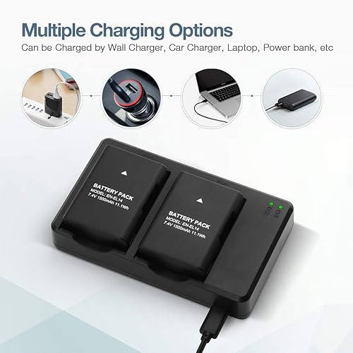Miniatura 5 de EN-EL14 EN EL14A Cargador USB y 2 baterías recargables de repuesto compatibles con Nikon D3100 D3200 D3300 D3400 D3500 D5100 D5200 D5300 D5500 D5600