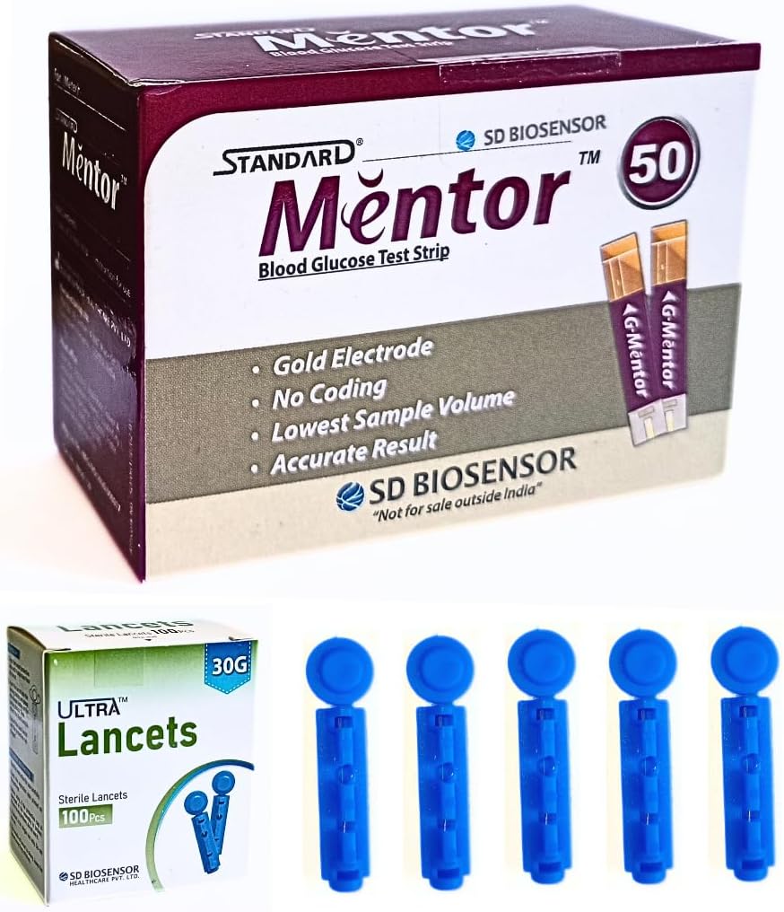 Mentor Blood Glucose Monitoring (50 Strips) & 100 Sterile Round Lancet -