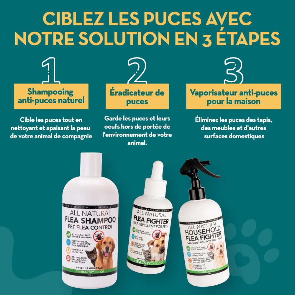 Shampooing Antipuces 100% Naturel | Citronnelle | Le Meilleur Traitement pour Chiens & Chats | Formule Efficace & sans Danger | Tue et Combat Les Puces Tiques & Poux
