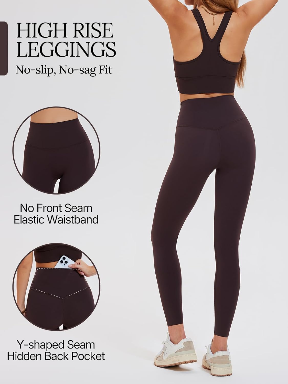 Women's 2 Piece Workout Set Ruched Longline Sports Bra & High Waisted Leggings with Pocket Removable Pads Yoga Pilates Outfit - Image 3
