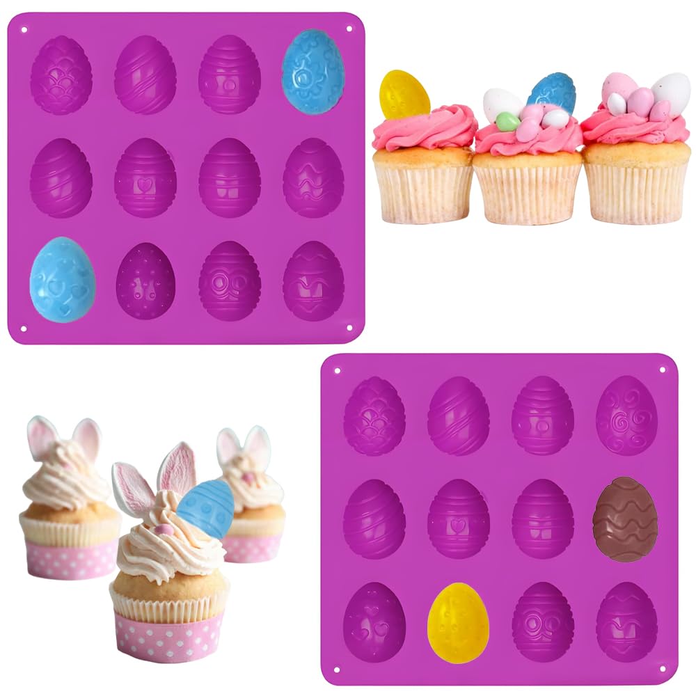 2 PCS Easter Egg Silicone Moulds, Egg Shaped Chocolate Mold, 12 Cavity