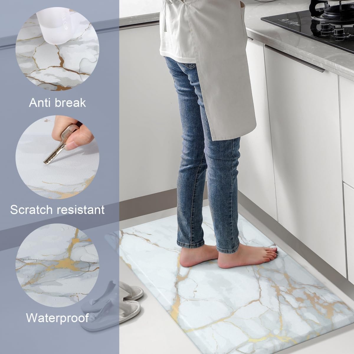 Anti Fatigue Kitchen Rugs and Mats 2 PCS,Comfort Cushion Mat Set,1/2 Thick Non Slip Kitchen Floor Rug Waterproof Cushioned Standing Mat for Floor Office Sink Laundry,(17.3"x29"+17.3"x47")