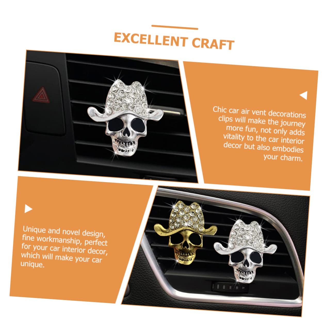 SOLUSTRE 8pezzi Clip Per Auto Con Design Teschio Decorazione Per Bocchetta Aria Profumatore Per Interni Auto Accessori Di Halloween Per Amici e Famiglia