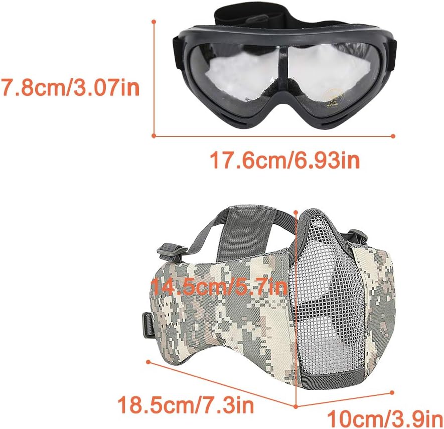MGFLASHFORCE Airsoft Mask and Goggles, Steel Mesh Mask (Ear Protection - ACU) : Sports & Outdoors
