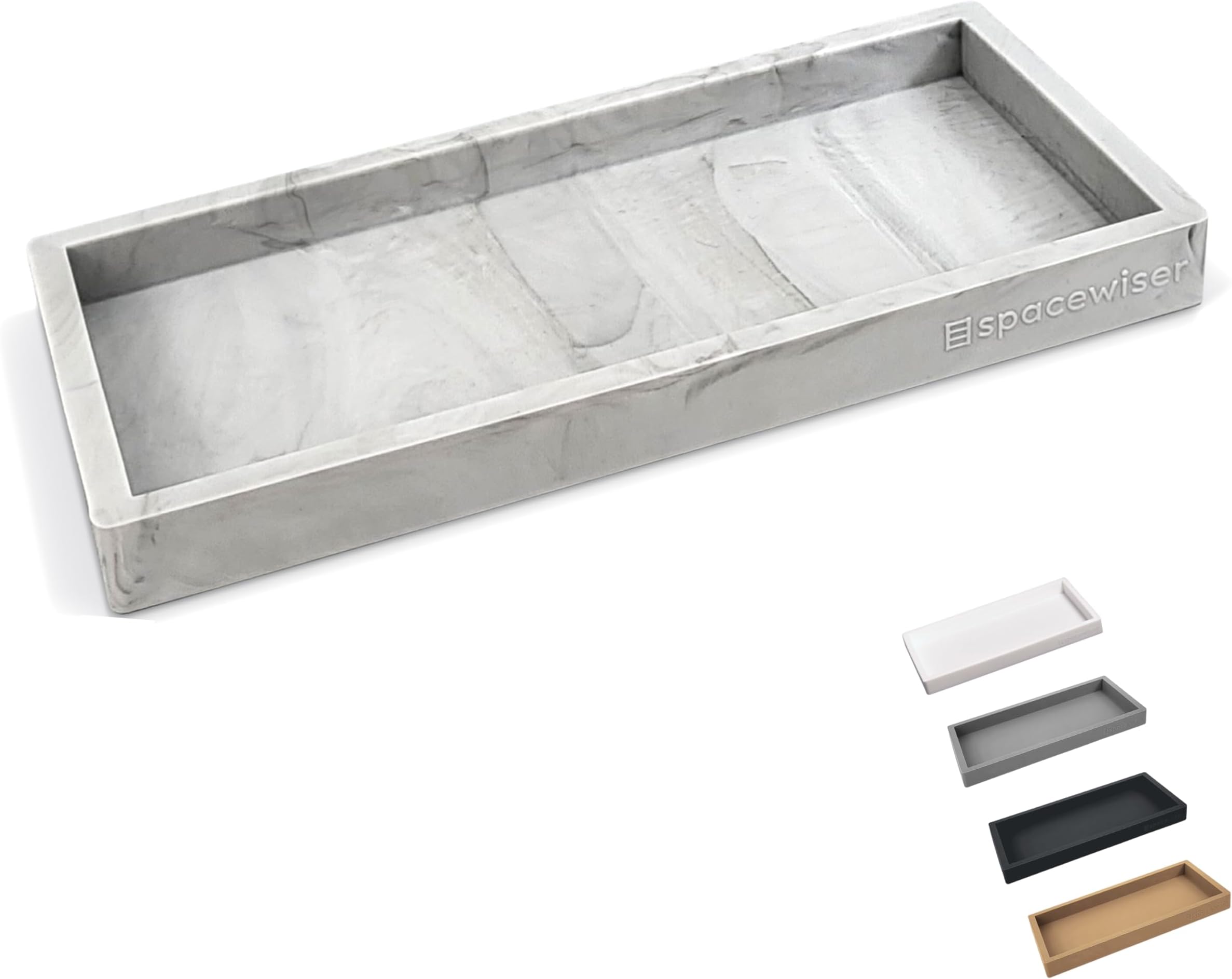 Spacewiser Countertop and Vanity Tray - Small 7.7” Silicone Tray for Soap Dispenser Bottles, Sponge Holder for Kitchen Sink Caddy Organizer, Bathroom Trays, Dish Soap Holder for Kitchen Counter, Keys