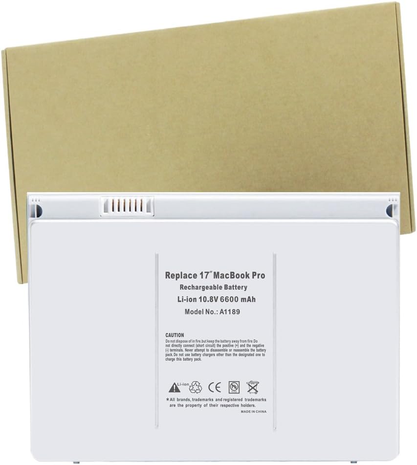 Liduo High Performance Li-Polymer 6600mAh/71Wh A1189 Laptop Battery Replacement for Macbook Pro 17 A1189 A1151 A1212 A1229 A1261 battery