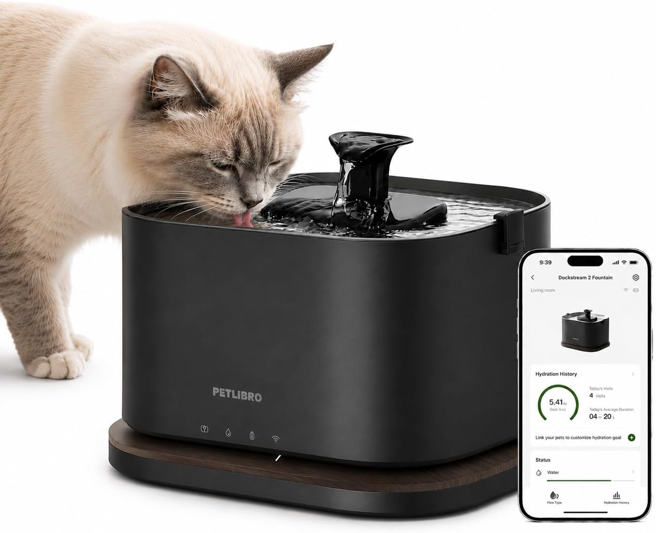 PETLIBRO Cat Water Fountain Stainless Steel Tray, Cordless Cat Fountain Battery Operated, 3L/101oz Pet Water Fountain App Monitoring, Quiet Cat fountains for drinking, Easy Clean 5G WiFi Cat Dispenser