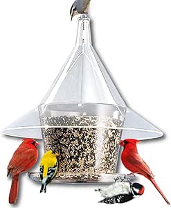 SKY CAFE - Squirrel Proof Bird Feeder for Outside - Large 1.5 Gallon Birdseed Capacity - Made in USA by Arundale (Crystal Clear)