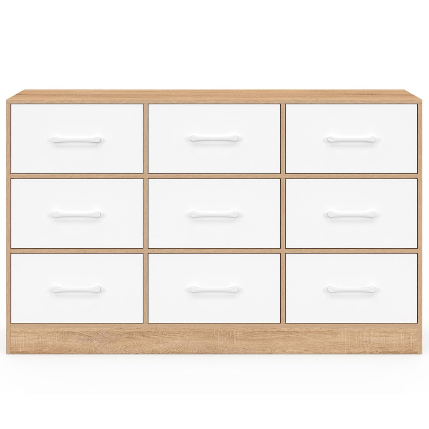 IDMarket - Commode 9 tiroirs en Tissu UPPAH 113 cm Meuble de Rangement Bois façon hêtre et Blanc