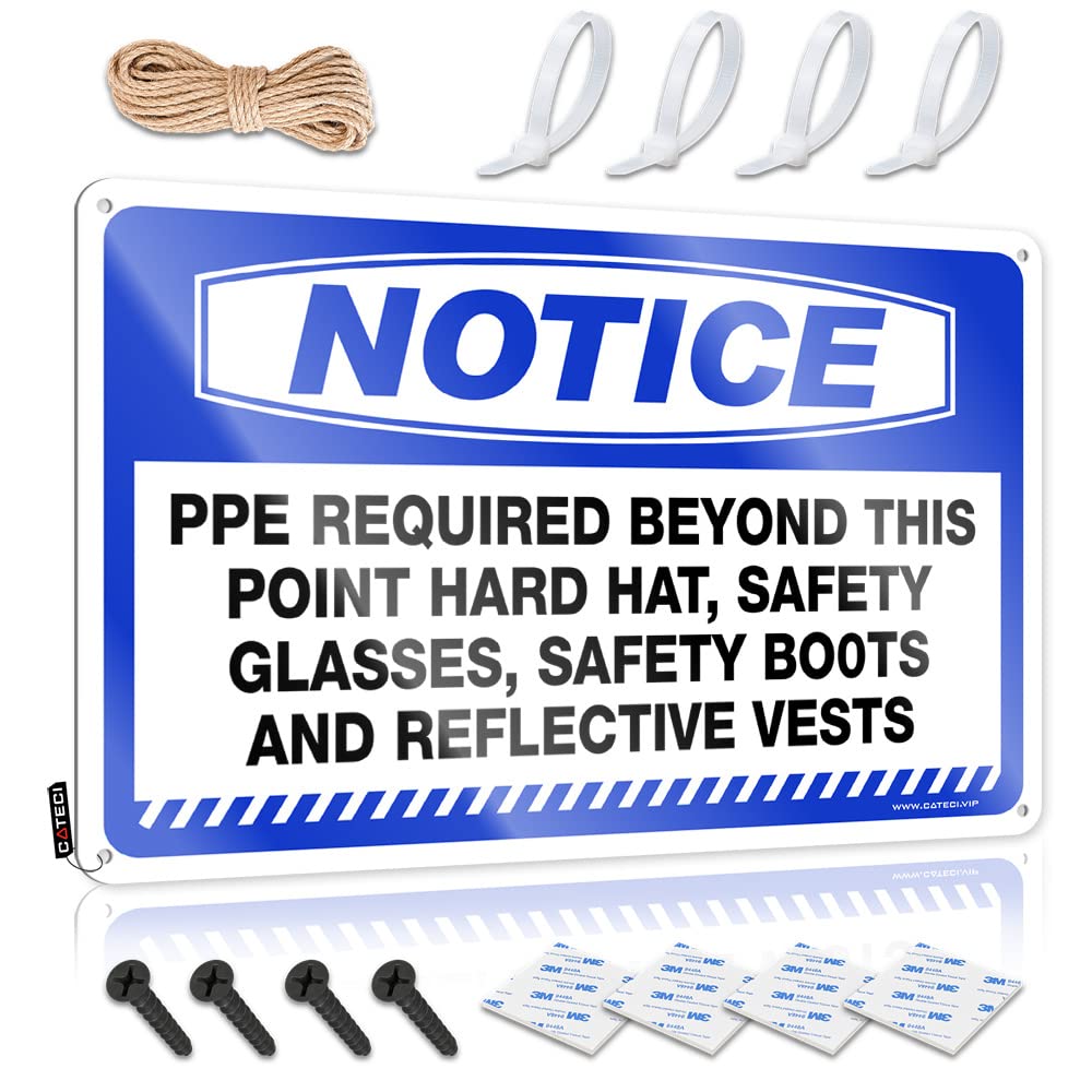STWNVOITV Man Cave Decorations Notice Ppe Required Beyond This Point Hard Hat Tin Sign Tin Sign Metal Man Cave Decorations(20X30CM)