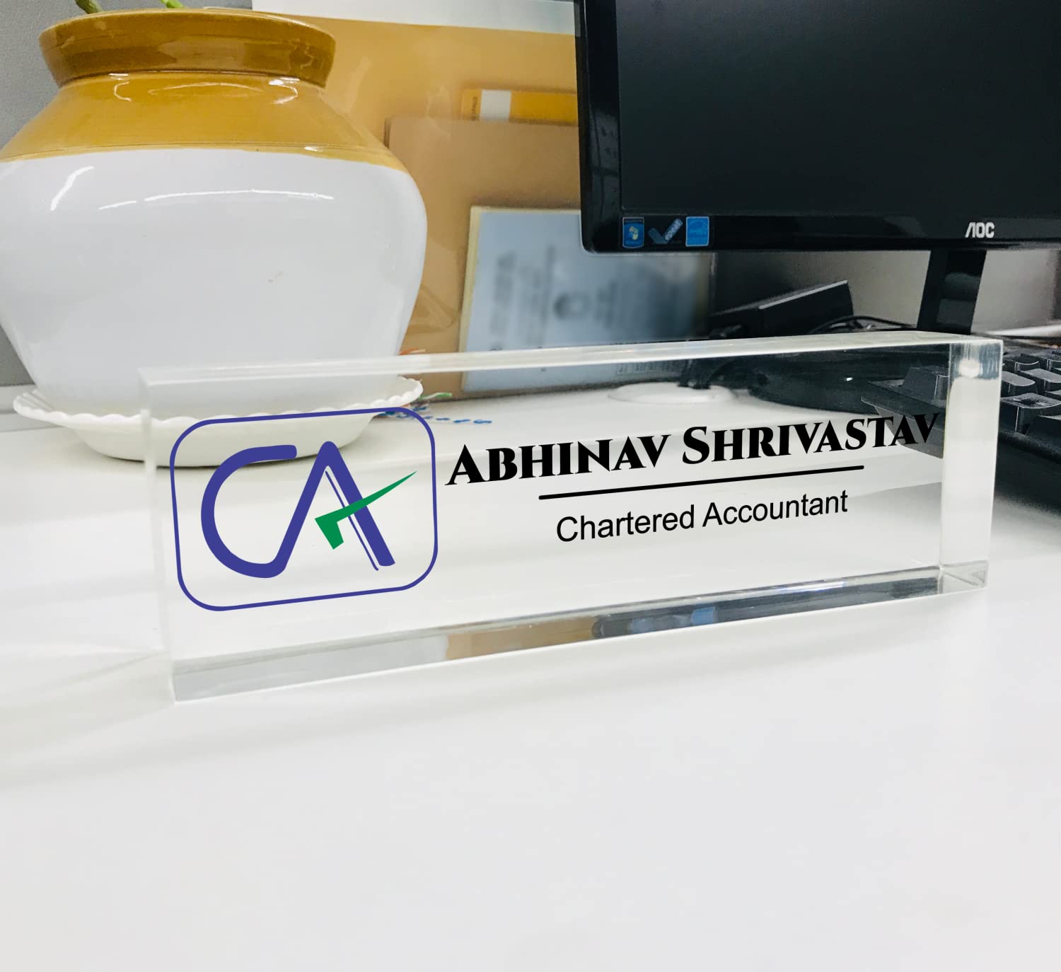 OOCLAS Desk Name Plate for Chartered Accountant, Nameplate for CA Chartered Accountant Office Board