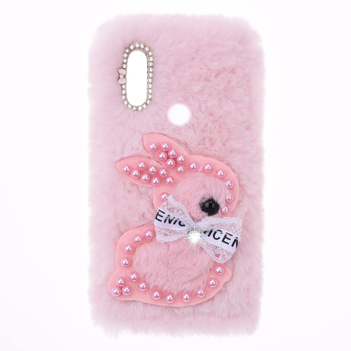 Snclet Pink Rabbit Fluffy Fur Plush Case For Samsung Galaxy A40 Bumper Case Protective Case Soft Kawaii Rabbit Fluffy Skin Cover Silicone Tpu Cute Creative Phone Cases For Samsung Galaxy A40,