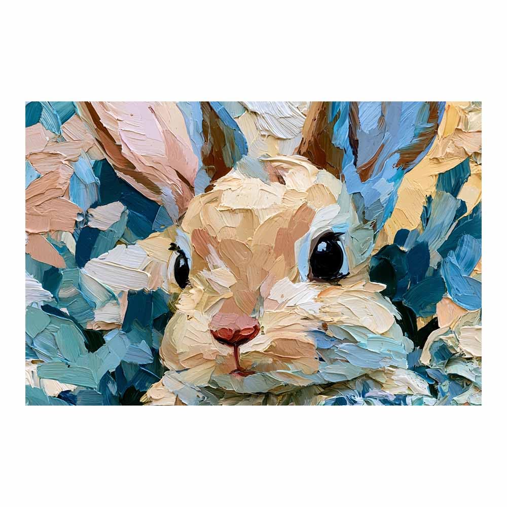 Toile lapin multicolore effet couteau palette moderne format 40x60cm
