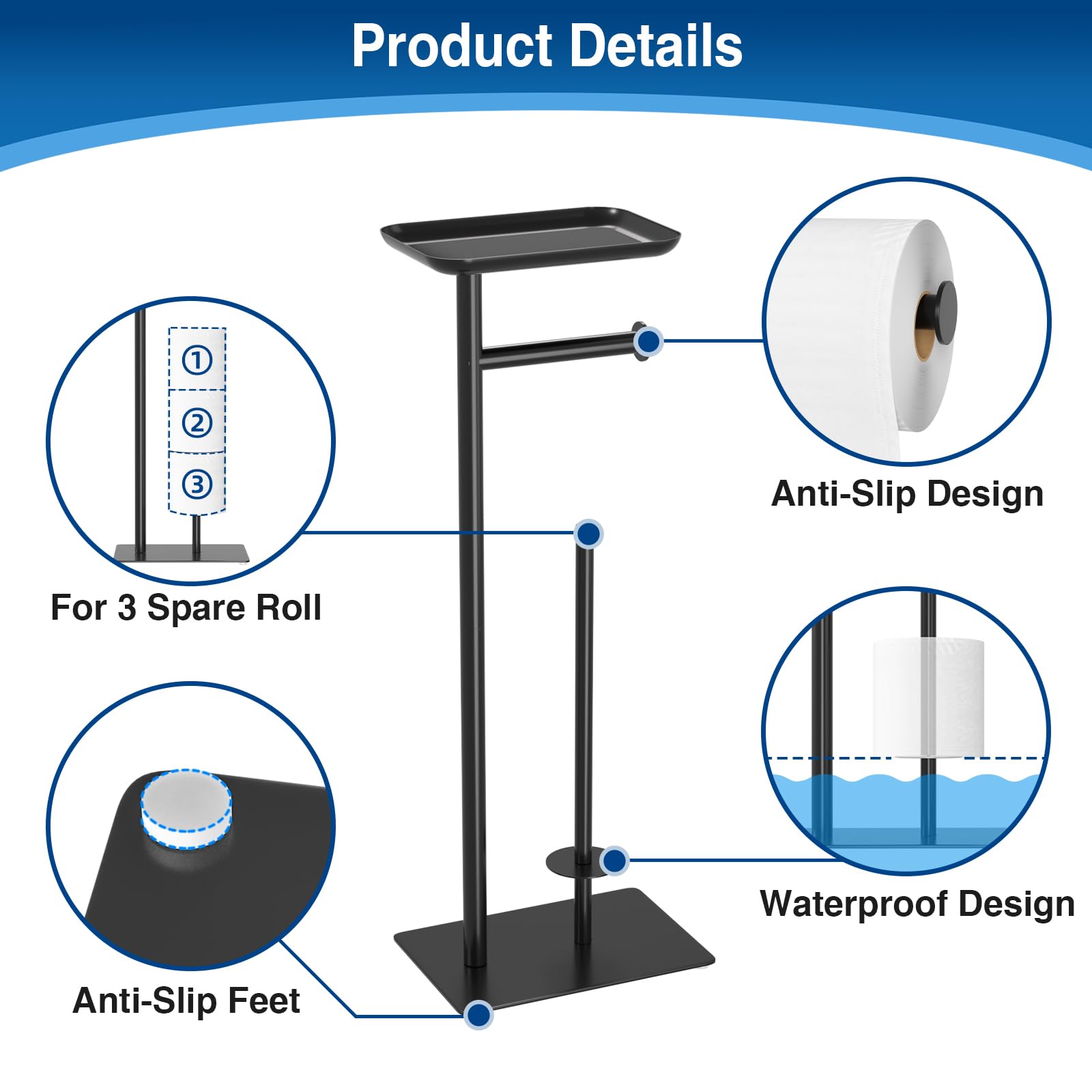 Portarotolo Carta Igienica Con Ripiano - Dispenser Da Bagno In Acciaio Inox, Autoportante, Contiene 4 Rotoli - Foto 4