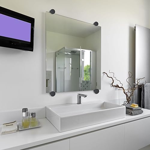 Miniatura 6 de HARFINGTON Clips de espejo, 6 clips de vidrio flotantes, 1.063 in, negro, montaje en pared, redondo, sin marco, moderno, soporte para espejo de baño