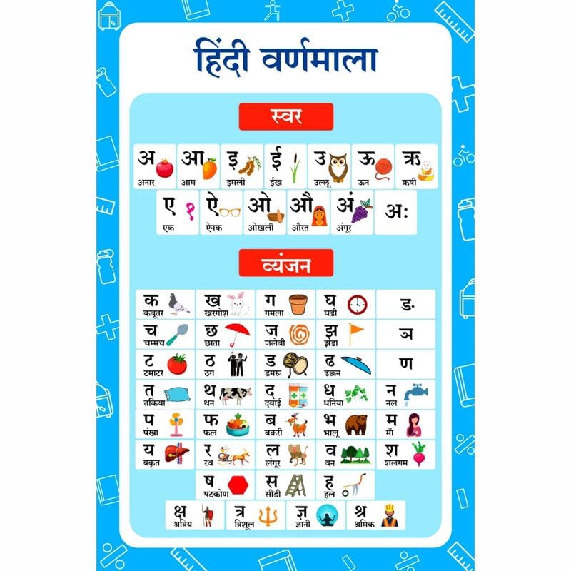 Hindi Varnamal Chart For Kids Poster | Student Room Waall |Baarahkhadee Early Learning Educational Charts for Kids | | Aesthetic Poster | Wall Decor (18X12 inch)