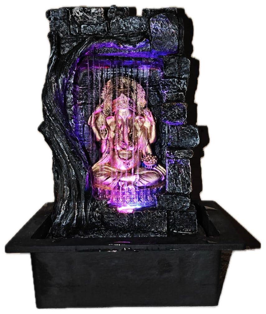 Tejas Collections Polystone Curtain Style Indoor Table Top Ganesh Ji Water Fountain with LED Lights, 42 x 31 x 23 cm, Black, Golden-image-39