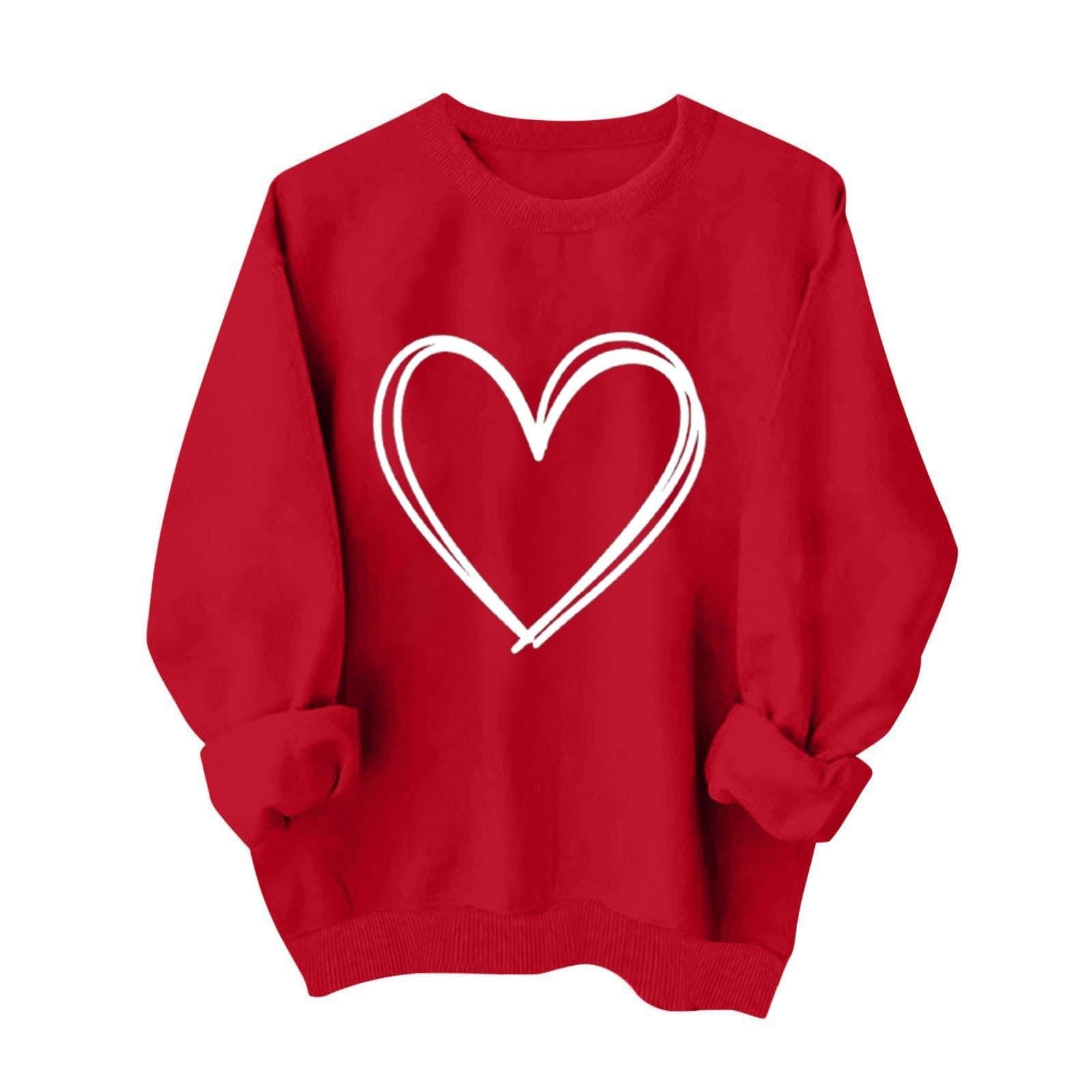 Generisch Maglione da donna per San Valentino, felpa da donna, per San Valentino, rosso, con stampa carina, casual, con motivo a cuore, per dormire