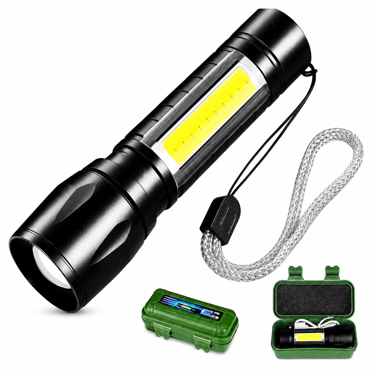 Bharat Prime Hub Mini Torch with COB Side Light, Metal Body, Zoomable, USB Rechargeable, with Carry Case and Wrist Strap-image-46