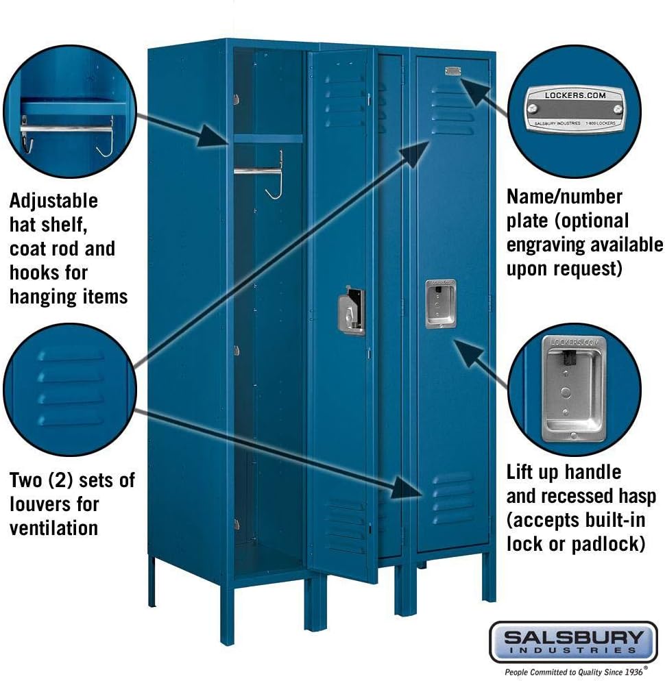 Salsbury Industries 61358BL-U Single Tier 36-Inch Wide 5-Feet High 18-Inch Deep Unassembled Standard Metal Locker, Blue