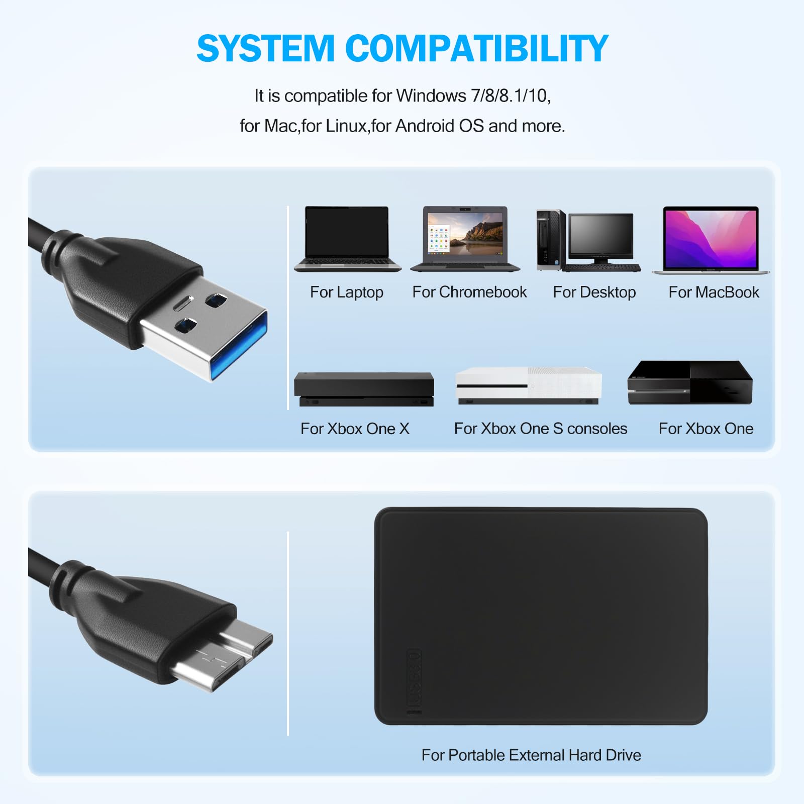 Disco duro externo portátil ultradelgado de 2.5 pulgadas y 1 TB USB 3.0 HDD de almacenamiento compatible con PC, computadora de escritorio, portátil, MacBook, Chromebook, Xbox One, HDDRBUSB3.0