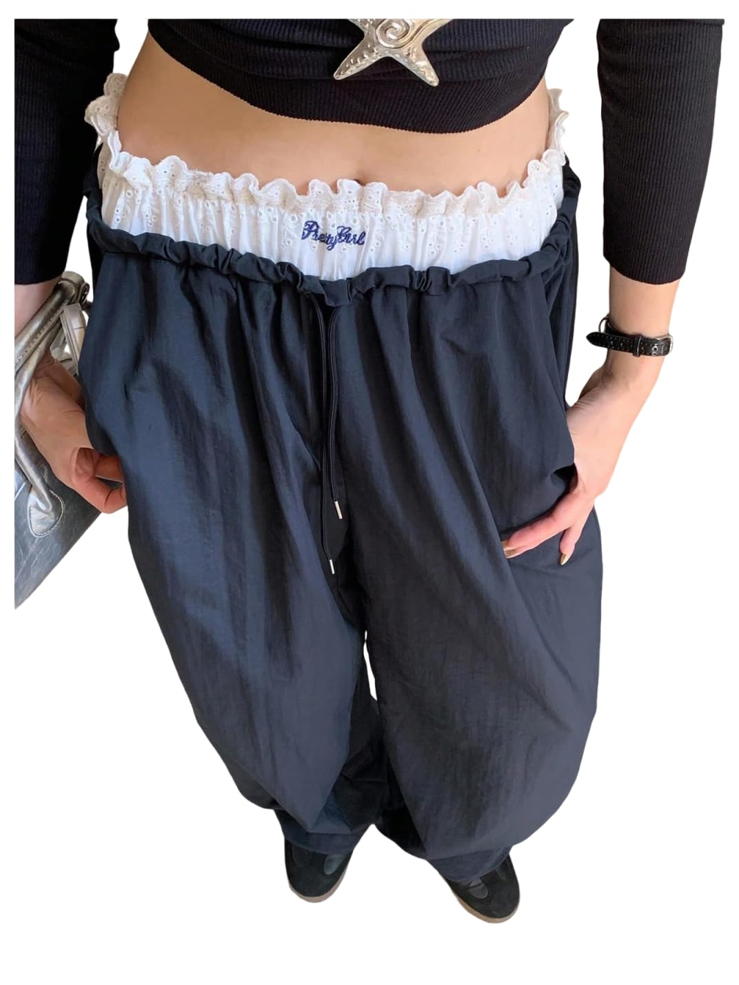 SHENHE Womens Y2k Coquette Pants Straight Leg Lightweight Going Out Drawstring Loose Trousers