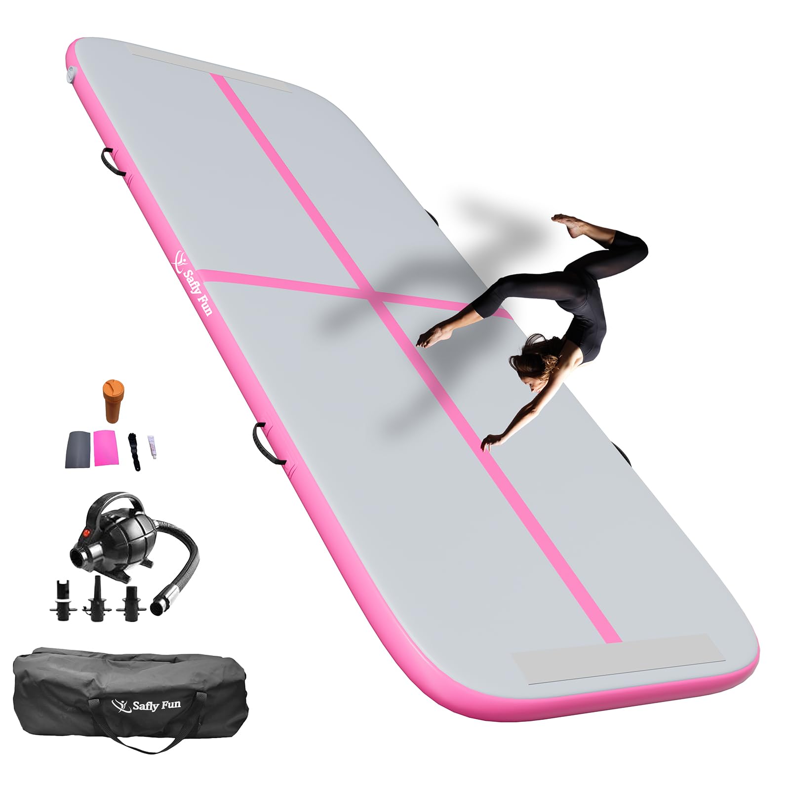 Inflatable Gymnastics Mat 6.6ft/10ft Air Tumble Track Training Mat 4/8 inches Thick Tumbling mat with Electric Pump for Home Use/Tumble/Gym/Training/