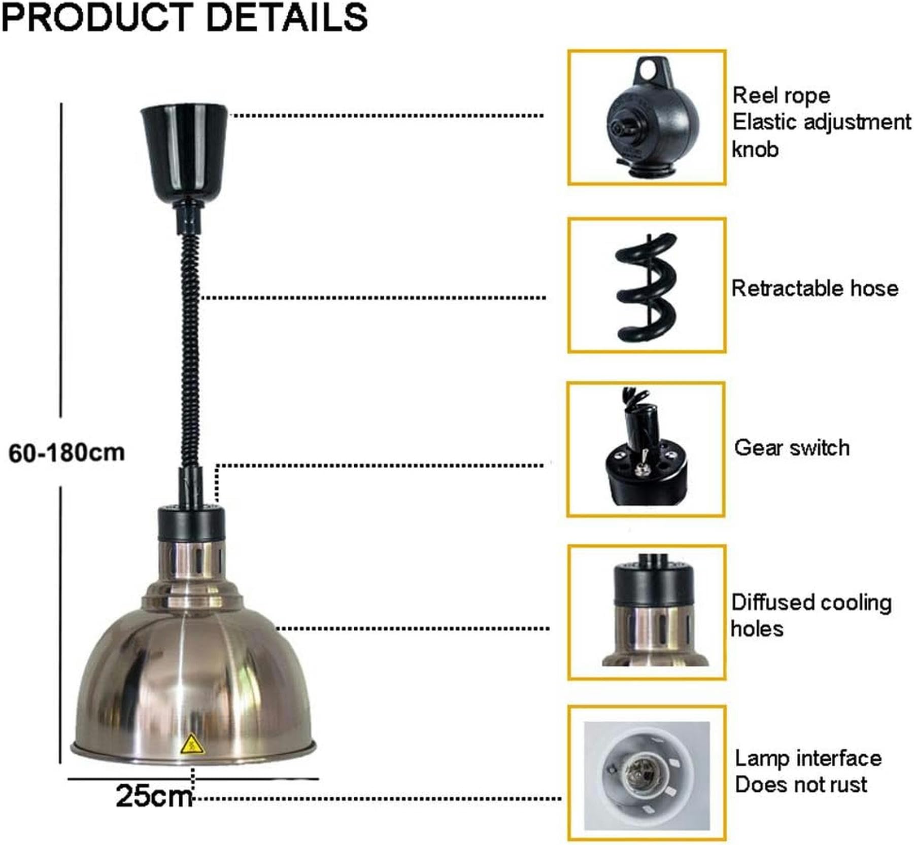 Commerciale Lampada Scaldavivande, Lampada Infrarossi Riscaldamento Lampada di Calore Alimentare Lampadario Vintage per Buffet Cucine, Mantieni il Sapore del Cibo, 250W-！