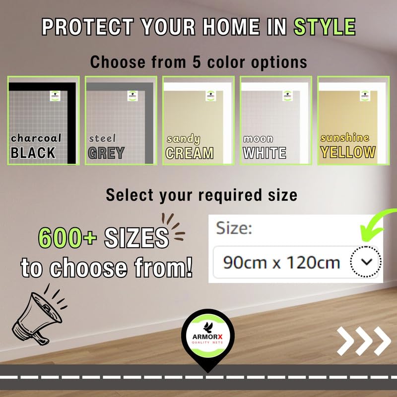 ARMORX Fiberglass Mosquito Net Pre Stitched with Fastener Tape on All Four Borders, Window/Door DIY Bug Insect Mesh-Black (2ftx2ft) (Image - 3)