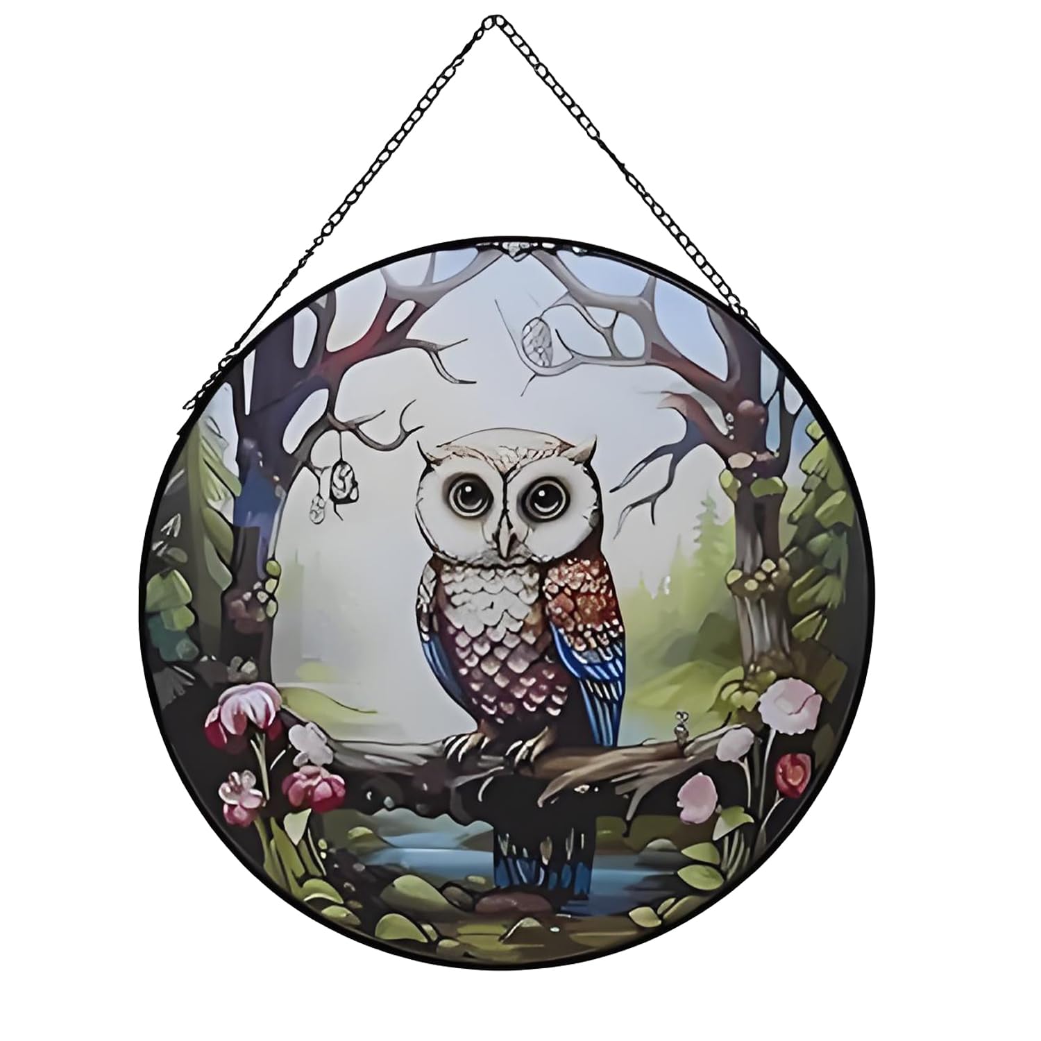 Payutou Hanging Stained Glass for Windows,20cm/7.87inch Owl Hand-Painted Sun Catcher Garden Hangings Christmas Mother's Day, Valentine's Day Ornaments Festival Gift (A style) โ image 1