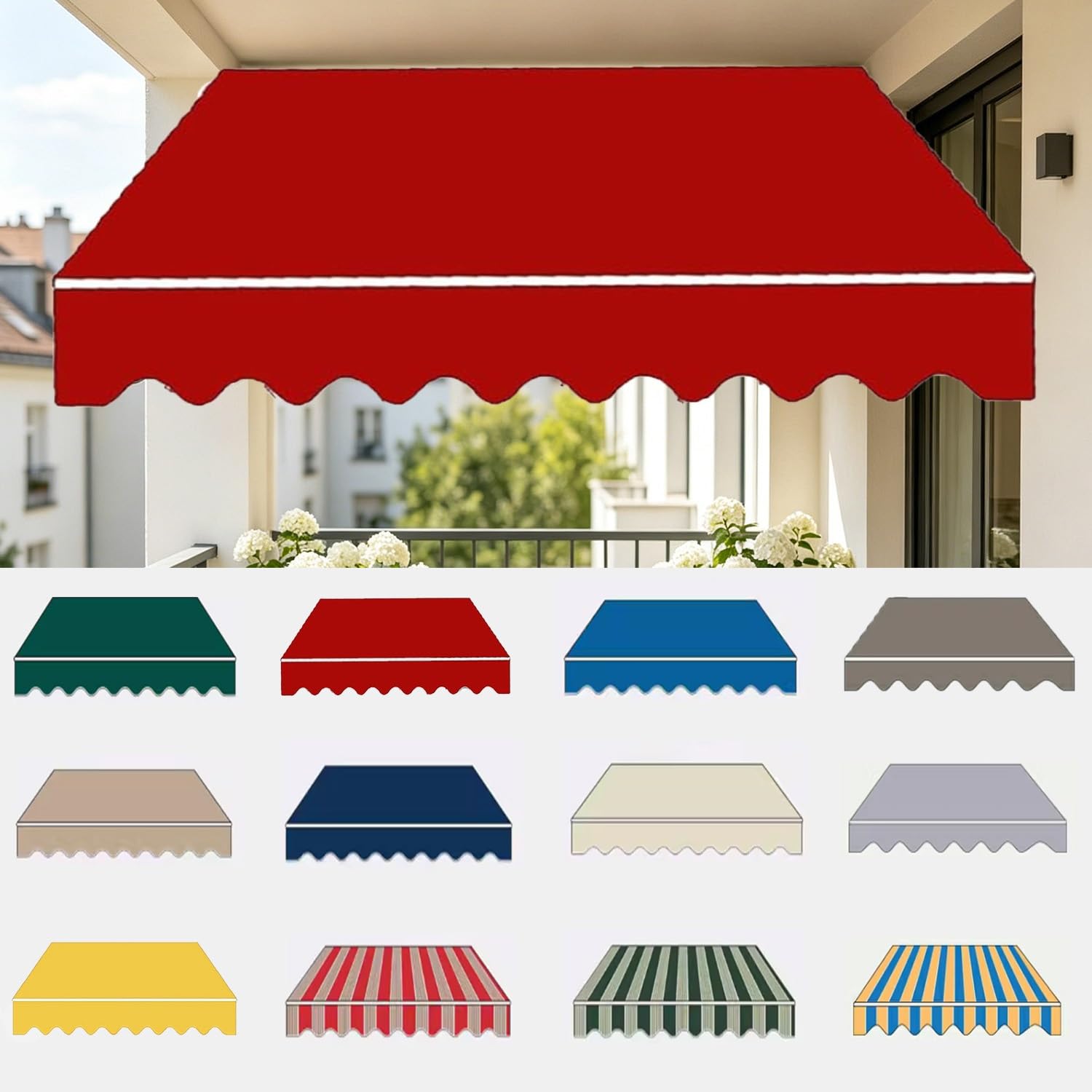 Générique Toile Tissu de Remplacement Store Auvent, Terrasse Fenêtre Couverture Banne en Polyester Imperméable avec Lambrequin 2m 3.0m 4m 5m 6m(Rouge,B600cmxL300cm)