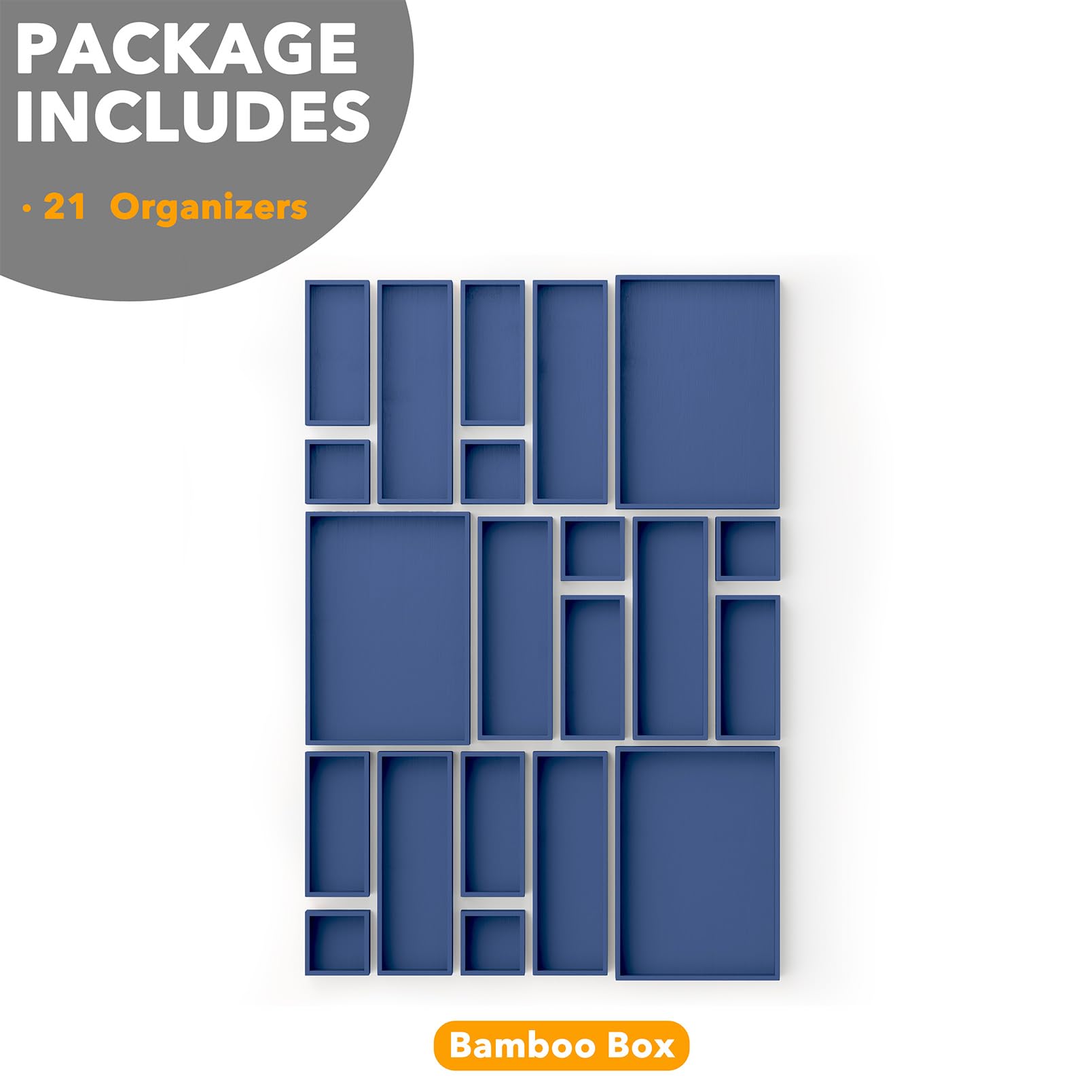 SpaceAid Juego de 21 cajas de almacenamiento organizadoras de cajones de bambú, bandeja de madera, organizadores de cajones de basura, contenedores divisores multiusos para cocina, baño, escritorio de