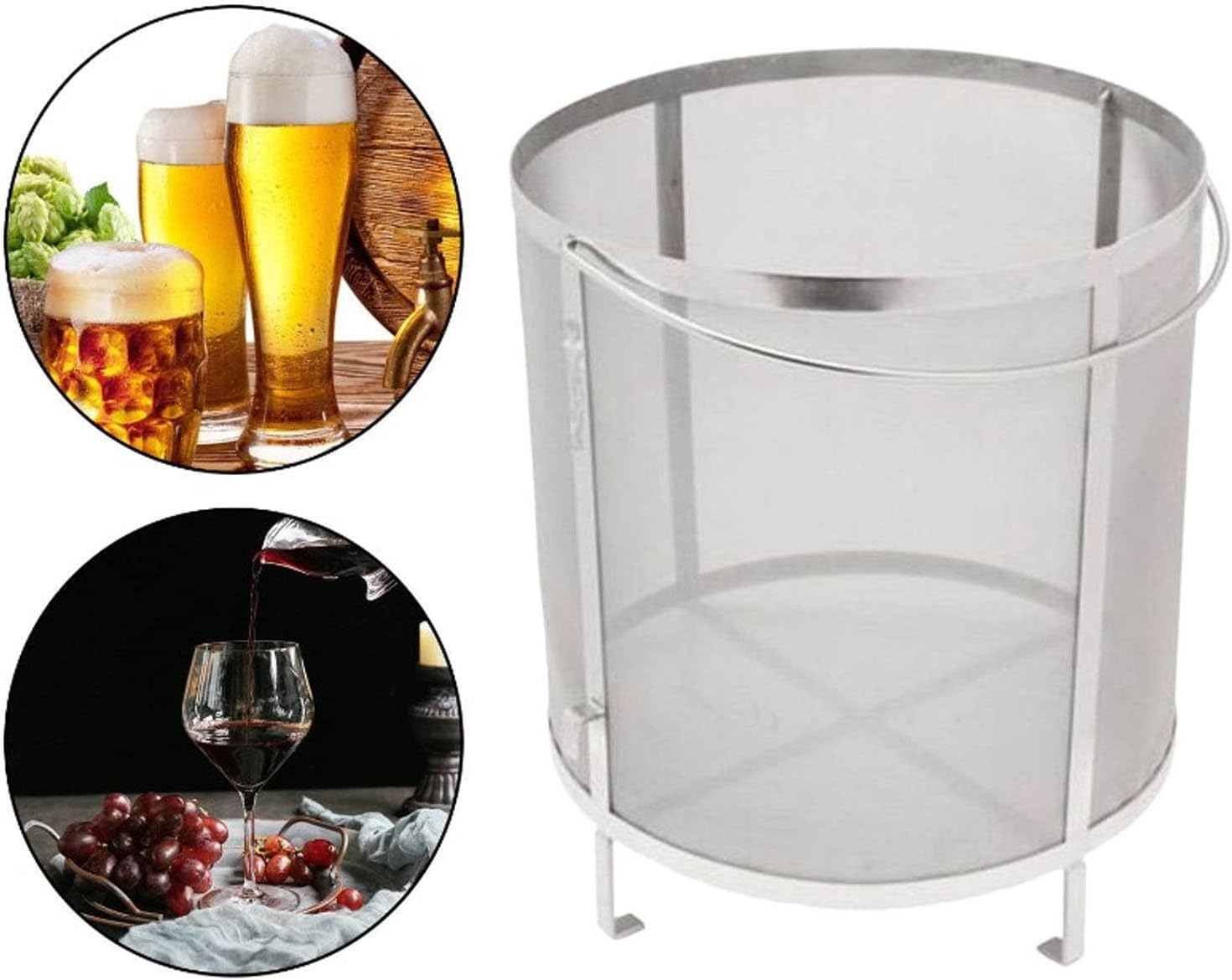 Filtro De Lúpulo Para Vino, Colador De Acero Inoxidable Extragrande, Filtro De Lúpulo Para Cerveza De 300 Micras, Araña De Lúpulo Con Soporte Para Lúpulo Casero, Cubo De Elaboración De Cerveza Y